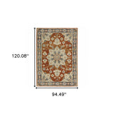 8' X 10' Rust Beige Teal Blue And Gold Oriental Power Loom Stain Resistant Area Rug - Homeroots - Flyclothing LLC