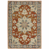 8' X 10' Rust Beige Teal Blue And Gold Oriental Power Loom Stain Resistant Area Rug - Homeroots - Flyclothing LLC