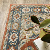 10' X 13' Rust Beige Teal Blue And Gold Oriental Power Loom Stain Resistant Area Rug - Homeroots - Flyclothing LLC
