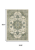 5' X 7' Ivory Blue Teal Grey And Olive Green Oriental Power Loom Stain Resistant Area Rug - Homeroots - Flyclothing LLC
