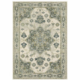 6' X 9' Ivory Blue Teal Grey And Olive Green Oriental Power Loom Stain Resistant Area Rug - Homeroots - Flyclothing LLC