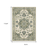 6' X 9' Ivory Blue Teal Grey And Olive Green Oriental Power Loom Stain Resistant Area Rug - Homeroots - Flyclothing LLC
