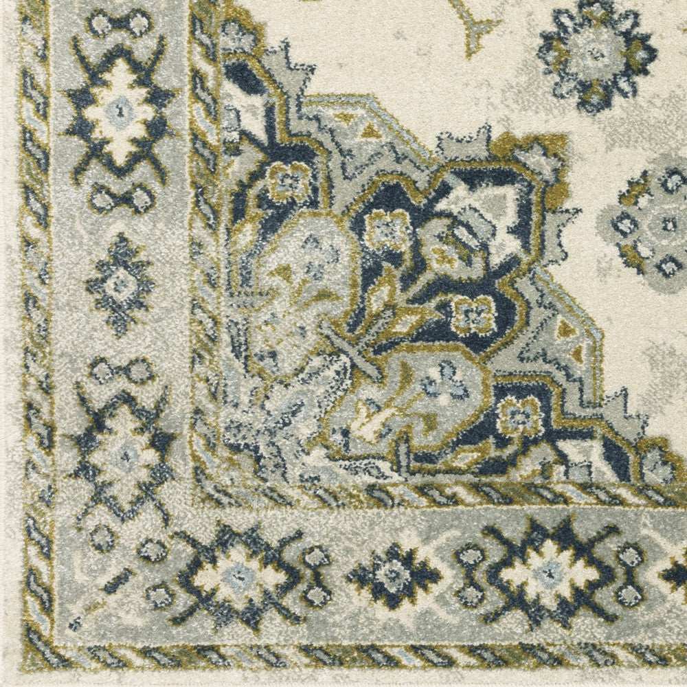 10' X 13' Ivory Blue Teal Grey And Olive Green Oriental Power Loom Stain Resistant Area Rug - Homeroots - Flyclothing LLC