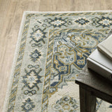 10' X 13' Ivory Blue Teal Grey And Olive Green Oriental Power Loom Stain Resistant Area Rug - Homeroots - Flyclothing LLC