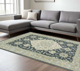 6' X 9' Teal Blue Ivory Green And Grey Oriental Power Loom Stain Resistant Area Rug - Homeroots - Flyclothing LLC