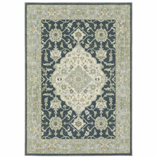 6' X 9' Teal Blue Ivory Green And Grey Oriental Power Loom Stain Resistant Area Rug - Homeroots - Flyclothing LLC