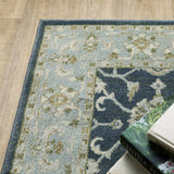 10' X 13' Teal Blue Ivory Green And Grey Oriental Power Loom Stain Resistant Area Rug - Homeroots - Flyclothing LLC