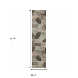2' X 8' Grey Brown Beige Tan Taupe And Ivory Geometric Power Loom Stain Resistant Runner Rug - Homeroots - Flyclothing LLC