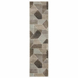 2' X 8' Grey Brown Beige Tan Taupe And Ivory Geometric Power Loom Stain Resistant Runner Rug - Homeroots - Flyclothing LLC