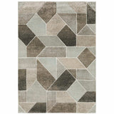 3' X 5' Grey Brown Beige Tan Taupe And Ivory Geometric Power Loom Stain Resistant Area Rug - Homeroots - Flyclothing LLC
