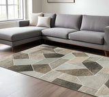 6' X 9' Grey Brown Beige Tan Taupe And Ivory Geometric Power Loom Stain Resistant Area Rug - Homeroots - Flyclothing LLC