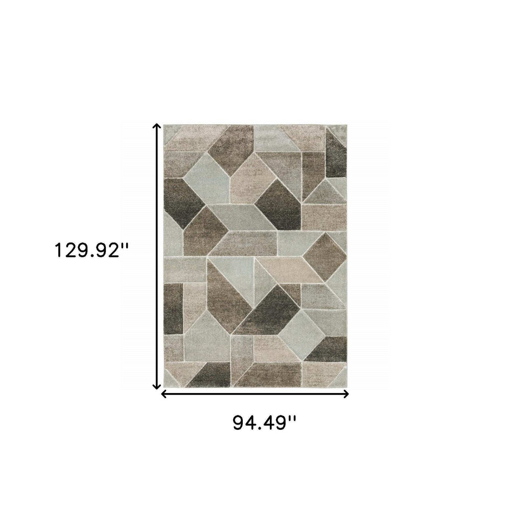 8' X 11' Grey Brown Beige Tan Taupe And Ivory Geometric Power Loom Stain Resistant Area Rug - Homeroots - Flyclothing LLC