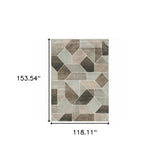 10' X 13' Grey Brown Beige Tan Taupe And Ivory Geometric Power Loom Stain Resistant Area Rug - Homeroots - Flyclothing LLC