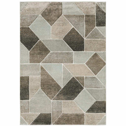 10' X 13' Grey Brown Beige Tan Taupe And Ivory Geometric Power Loom Stain Resistant Area Rug - Homeroots - Flyclothing LLC