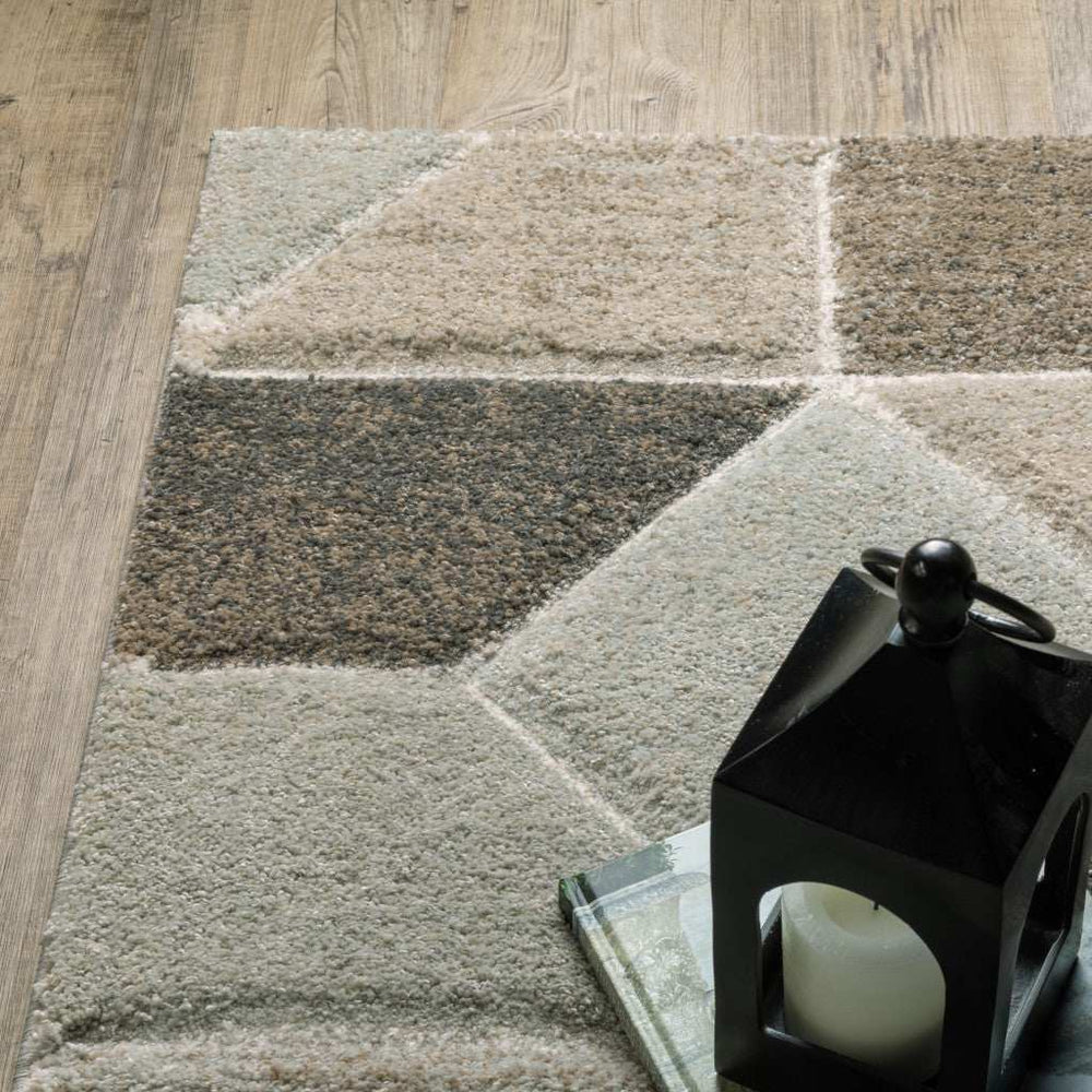 10' X 13' Grey Brown Beige Tan Taupe And Ivory Geometric Power Loom Stain Resistant Area Rug - Homeroots - Flyclothing LLC