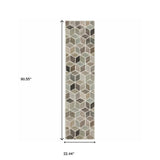2' X 8' Beige Brown Grey Tan Sage And Pale Blue Geometric Power Loom Stain Resistant Runner Rug - Homeroots - Flyclothing LLC