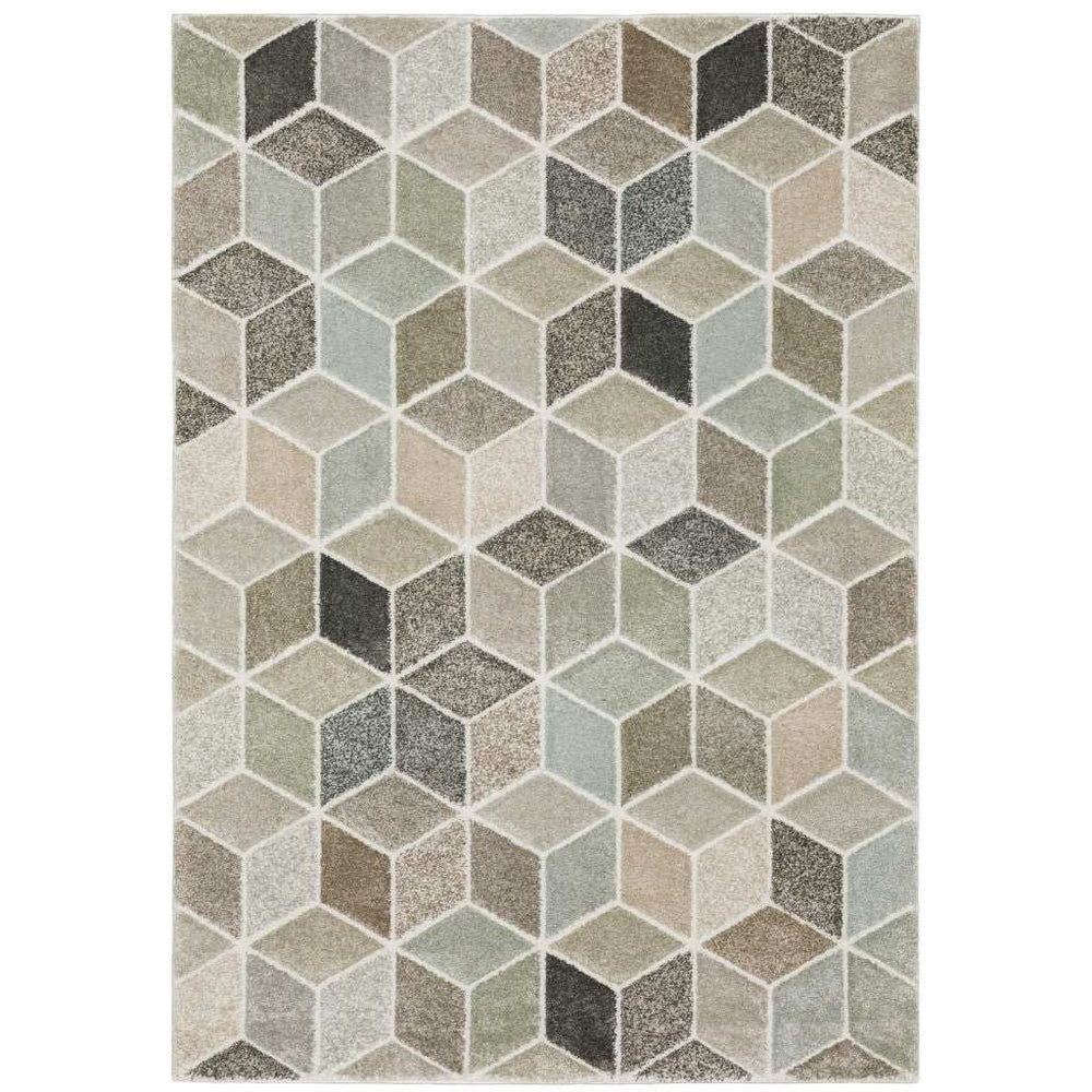 3' X 5' Beige Brown Grey Tan Sage And Pale Blue Geometric Power Loom Stain Resistant Area Rug - Homeroots - Flyclothing LLC
