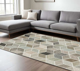 6' X 9' Beige Brown Grey Tan Sage And Pale Blue Geometric Power Loom Stain Resistant Area Rug - Homeroots - Flyclothing LLC