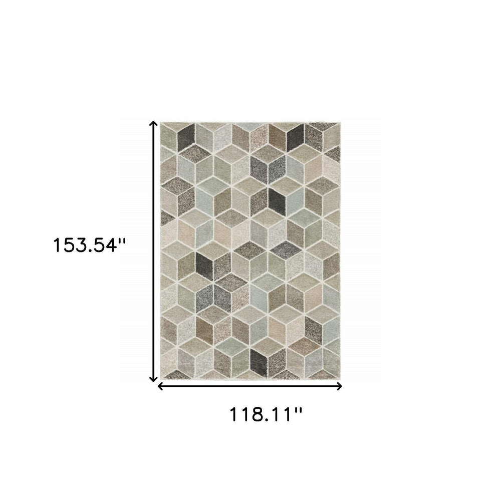 10' X 13' Beige Brown Grey Tan Sage And Pale Blue Geometric Power Loom Stain Resistant Area Rug - Homeroots - Flyclothing LLC