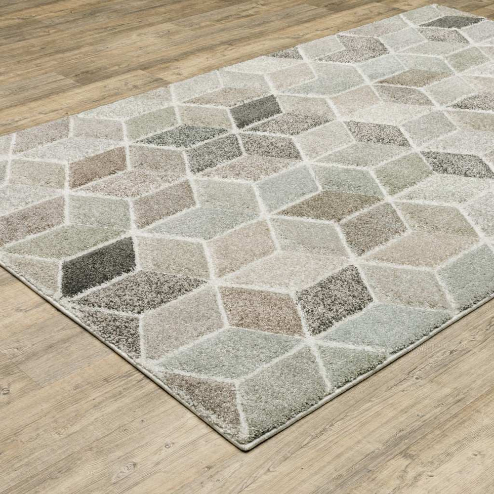 10' X 13' Beige Brown Grey Tan Sage And Pale Blue Geometric Power Loom Stain Resistant Area Rug - Homeroots - Flyclothing LLC