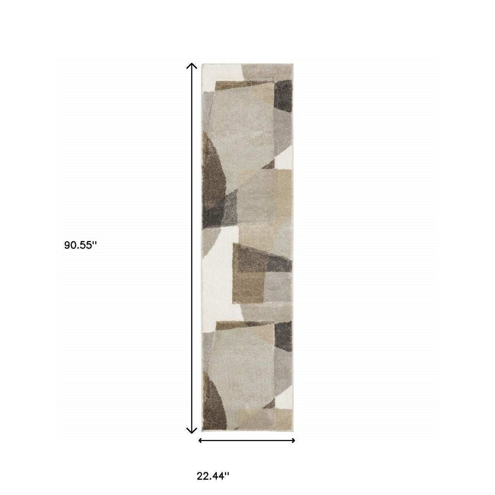 2' X 8' Brown And Ivory Geometric Power Loom Runner Rug - Homeroots - Flyclothing LLC