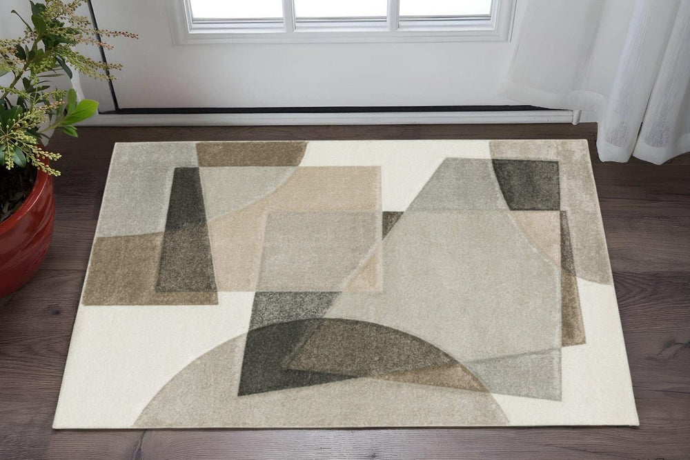3' X 5' Beige Geometric Power Loom Stain Resistant Area Rug - Homeroots - Flyclothing LLC