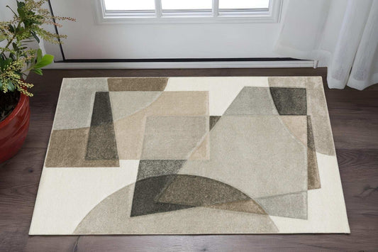 3' X 5' Beige Geometric Power Loom Stain Resistant Area Rug - Homeroots - Flyclothing LLC