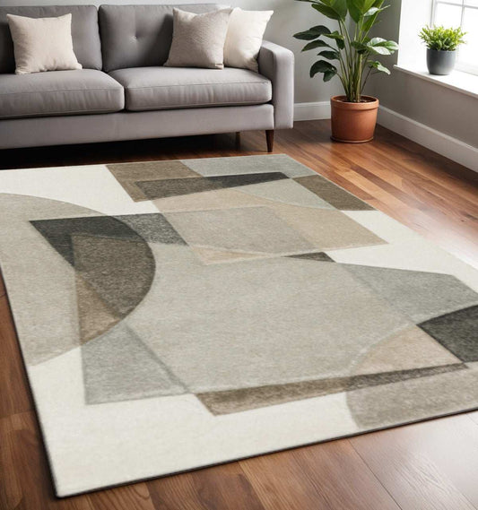 5' X 8' Beige Geometric Power Loom Area Rug - Homeroots - Flyclothing LLC