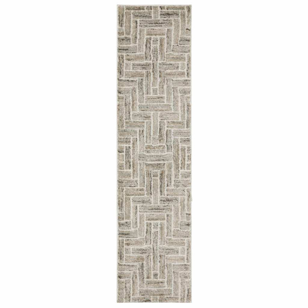 2' X 8' Beige And Ivory Geometric Power Loom Runner Rug - Homeroots - Flyclothing LLC
