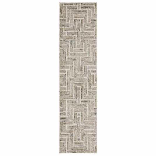 2' X 8' Beige And Ivory Geometric Power Loom Runner Rug - Homeroots - Flyclothing LLC