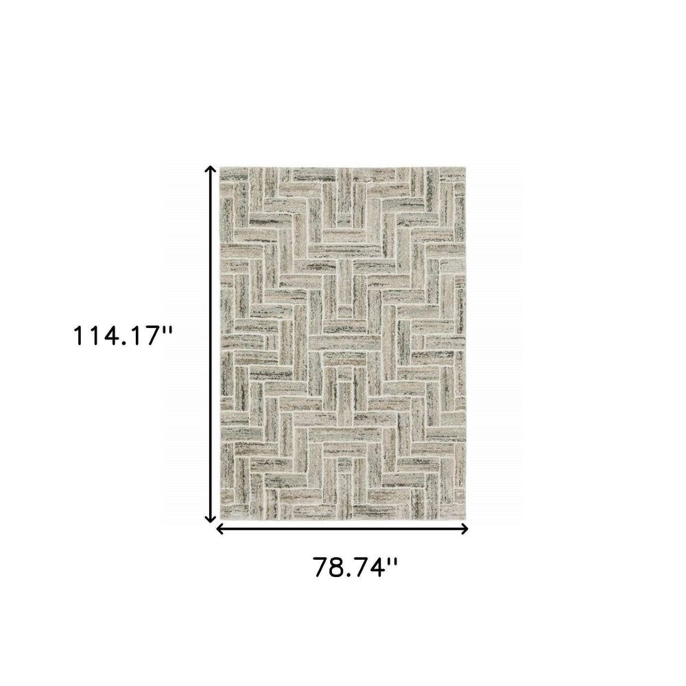 6' X 9' Ivory Beige Grey Brown Pale Blue And Charcoal Geometric Power Loom Stain Resistant Area Rug - Homeroots - Flyclothing LLC