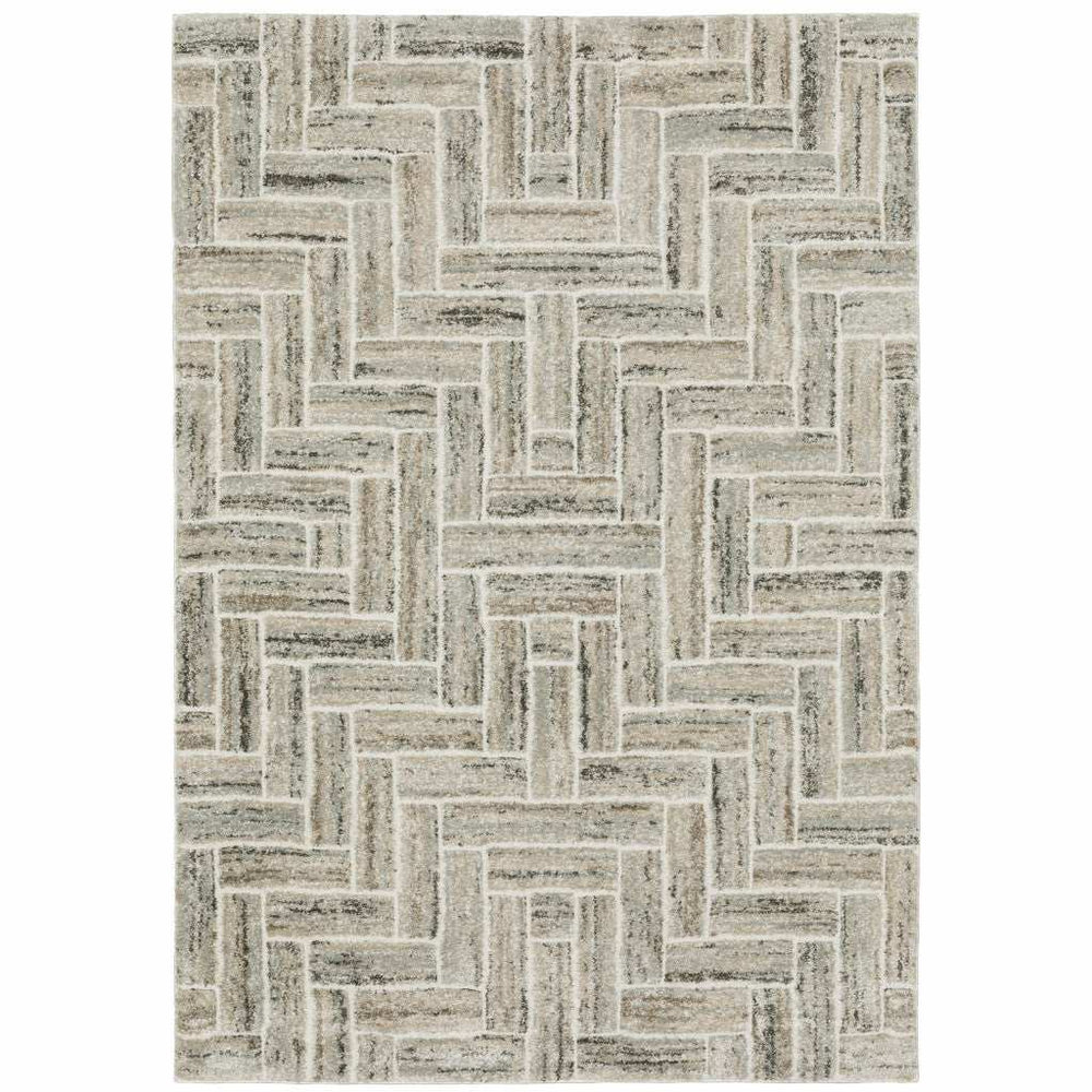 10' X 13' Ivory Beige Grey Brown Pale Blue And Charcoal Geometric Power Loom Stain Resistant Area Rug - Homeroots - Flyclothing LLC