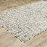 10' X 13' Ivory Beige Grey Brown Pale Blue And Charcoal Geometric Power Loom Stain Resistant Area Rug - Homeroots - Flyclothing LLC