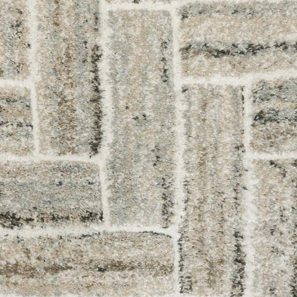 10' X 13' Ivory Beige Grey Brown Pale Blue And Charcoal Geometric Power Loom Stain Resistant Area Rug - Homeroots - Flyclothing LLC