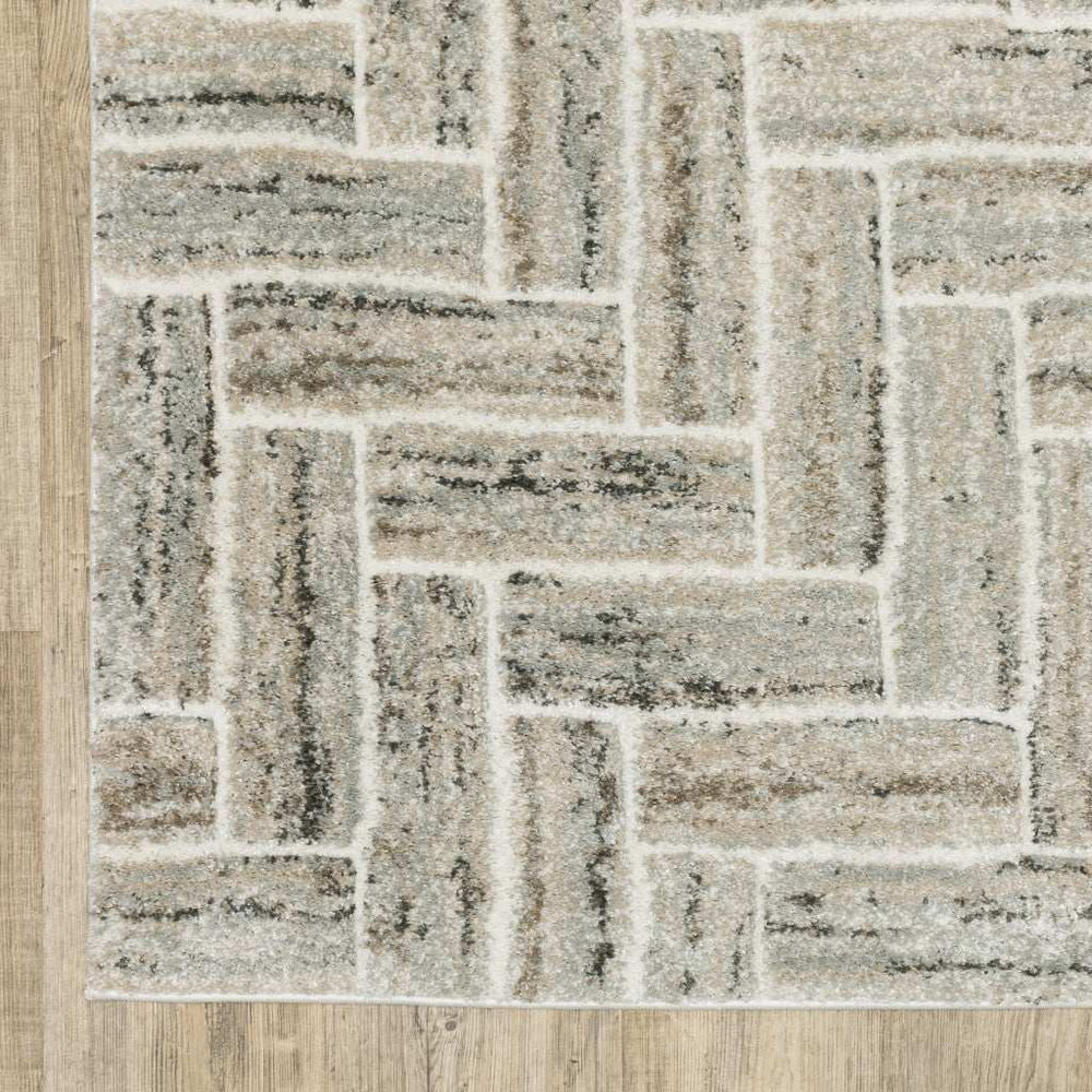 10' X 13' Ivory Beige Grey Brown Pale Blue And Charcoal Geometric Power Loom Stain Resistant Area Rug - Homeroots - Flyclothing LLC