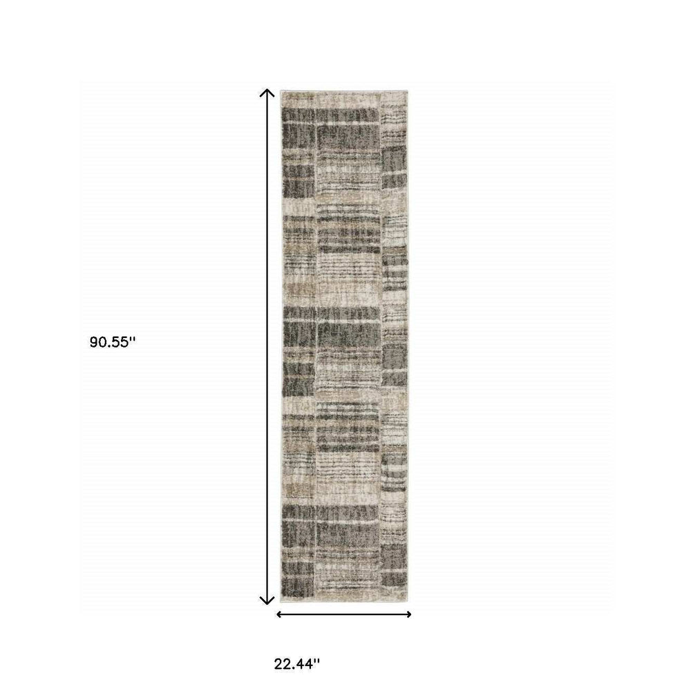 2' X 8' Grey Charcoal Ivory Tan Brown And Beige Geometric Power Loom Stain Resistant Runner Rug - Homeroots - Flyclothing LLC