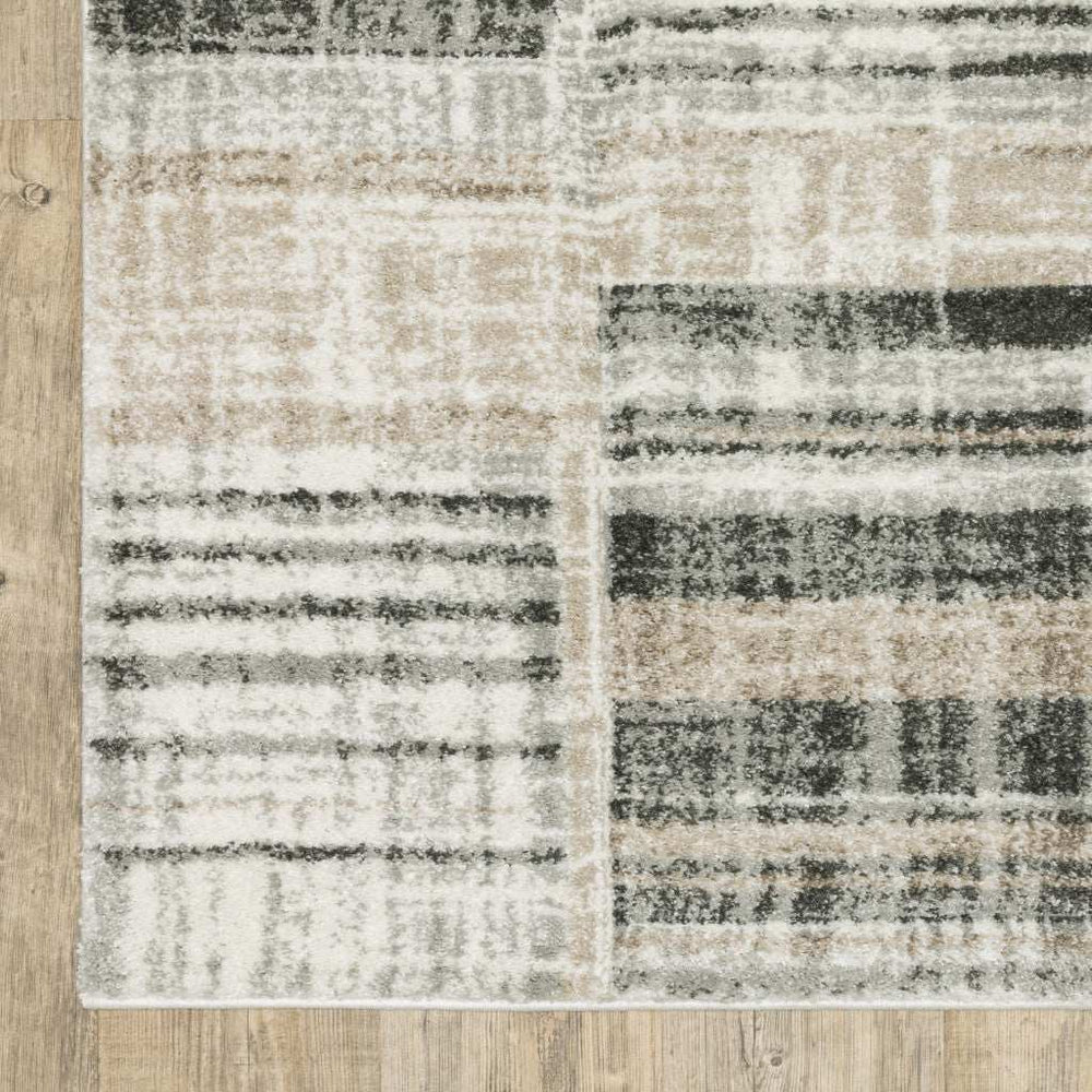 10' X 13' Grey Charcoal Ivory Tan Brown And Beige Geometric Power Loom Stain Resistant Area Rug - Homeroots - Flyclothing LLC
