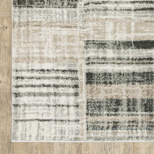 10' X 13' Grey Charcoal Ivory Tan Brown And Beige Geometric Power Loom Stain Resistant Area Rug - Homeroots - Flyclothing LLC