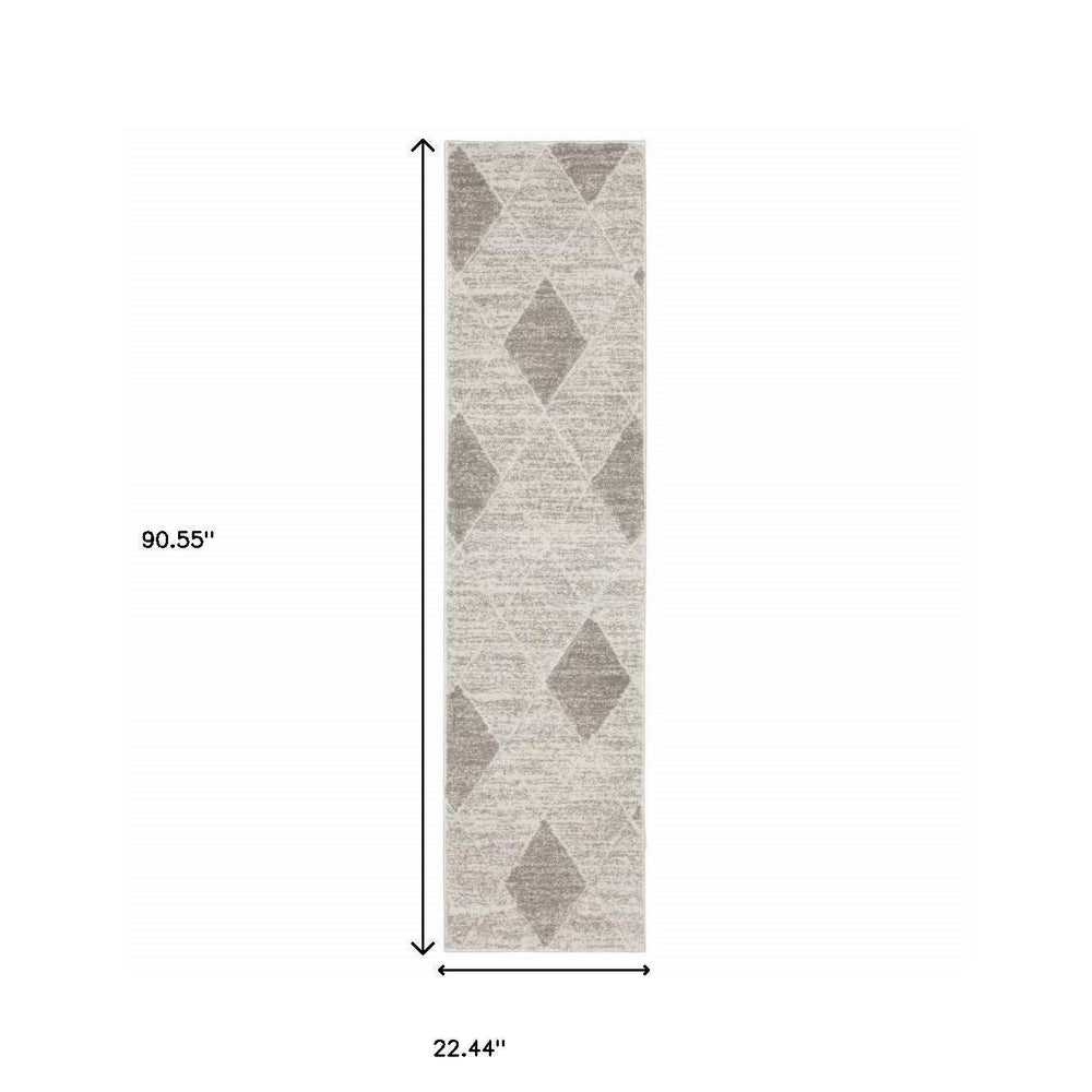 2' X 8' Grey And Ivory Geometric Power Loom Stain Resistant Runner Rug - Homeroots - Flyclothing LLC