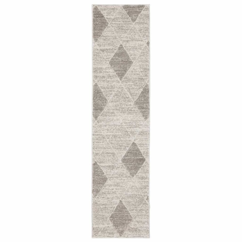 2' X 8' Grey And Ivory Geometric Power Loom Stain Resistant Runner Rug - Homeroots - Flyclothing LLC