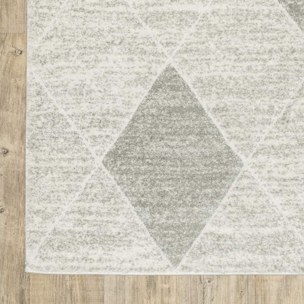 2' X 8' Grey And Ivory Geometric Power Loom Stain Resistant Runner Rug - Homeroots - Flyclothing LLC