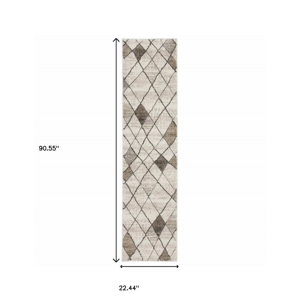 2' X 8' Beige Grey Tan And Brown Geometric Power Loom Stain Resistant Runner Rug - Homeroots - Flyclothing LLC