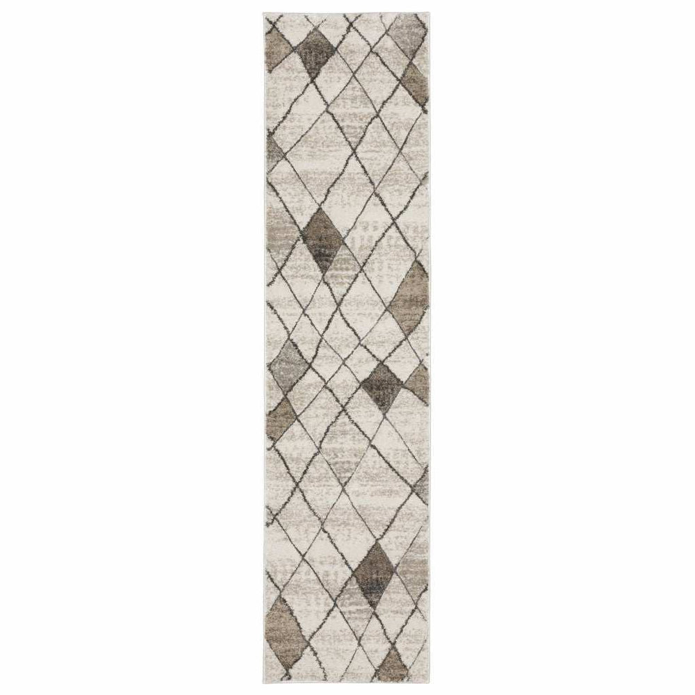 2' X 8' Beige Grey Tan And Brown Geometric Power Loom Stain Resistant Runner Rug - Homeroots - Flyclothing LLC