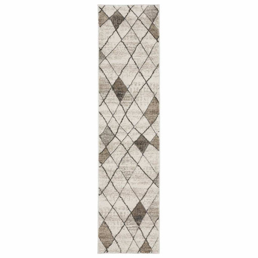 2' X 8' Beige Grey Tan And Brown Geometric Power Loom Stain Resistant Runner Rug - Homeroots - Flyclothing LLC