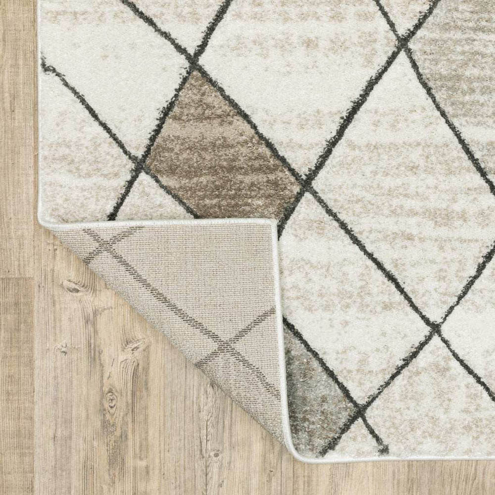 2' X 8' Beige Grey Tan And Brown Geometric Power Loom Stain Resistant Runner Rug - Homeroots - Flyclothing LLC