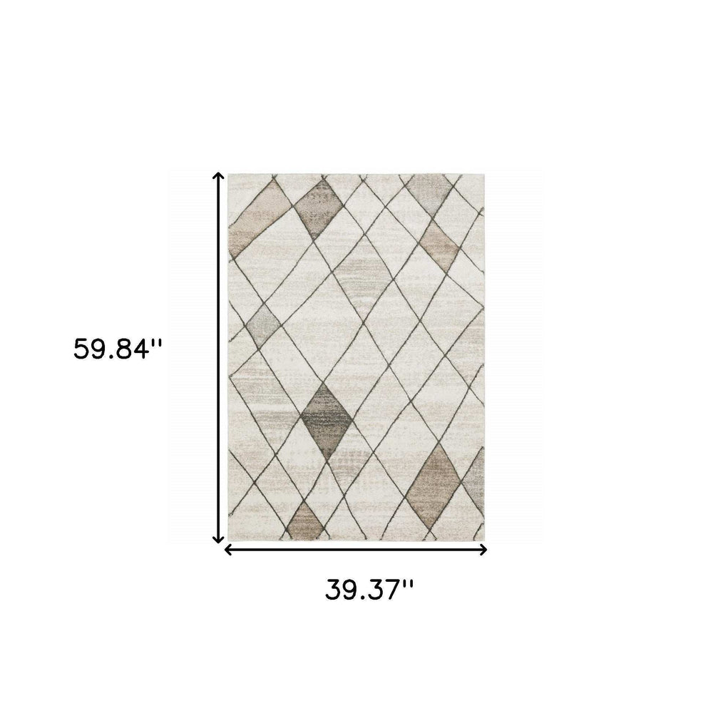 3' X 5' Beige Grey Tan And Brown Geometric Power Loom Stain Resistant Area Rug - Homeroots - Flyclothing LLC