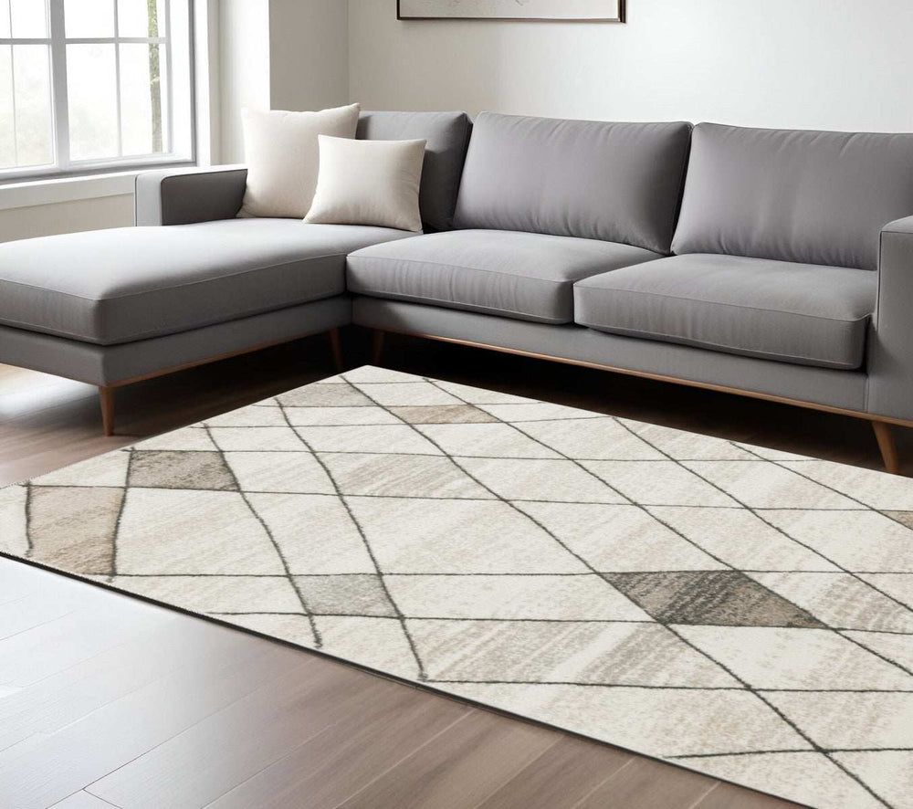 8' X 11' Beige Grey Tan And Brown Geometric Power Loom Stain Resistant Area Rug - Homeroots - Flyclothing LLC