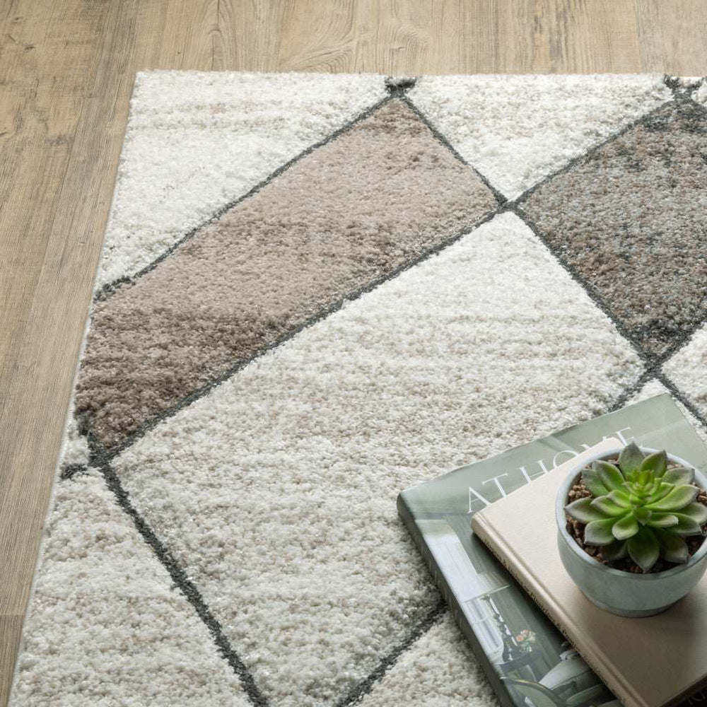 10' X 13' Beige Grey Tan And Brown Geometric Power Loom Stain Resistant Area Rug - Homeroots - Flyclothing LLC