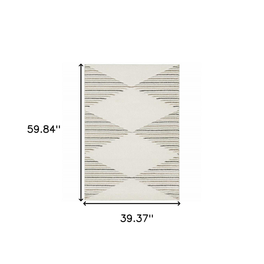 3' X 5' Beige Grey Sage Green Pale Blue Brown And Charcoal Geometric Power Loom Stain Resistant Area Rug - Homeroots - Flyclothing LLC