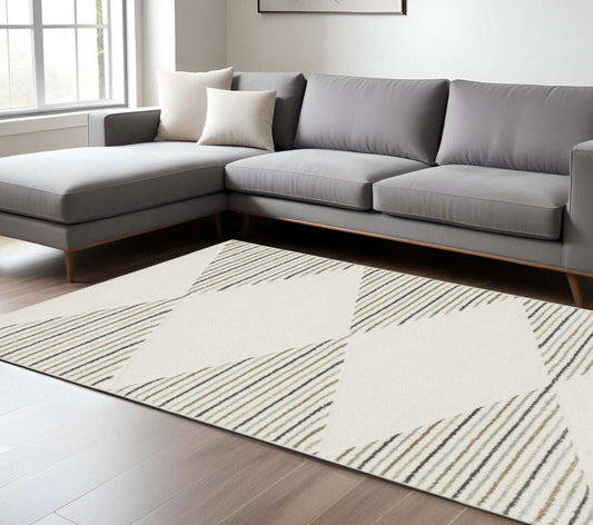 8' X 11' Beige Grey Sage Green Pale Blue Brown And Charcoal Geometric Power Loom Stain Resistant Area Rug - Homeroots - Flyclothing LLC